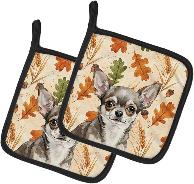 Caroline's Treasures Chihuahua Heirloom Fall Pair of Pot Holders Pair 7.5x7.5 Quilted Insulated Hot Pads Decorative Kitchen Gift Made in USA
