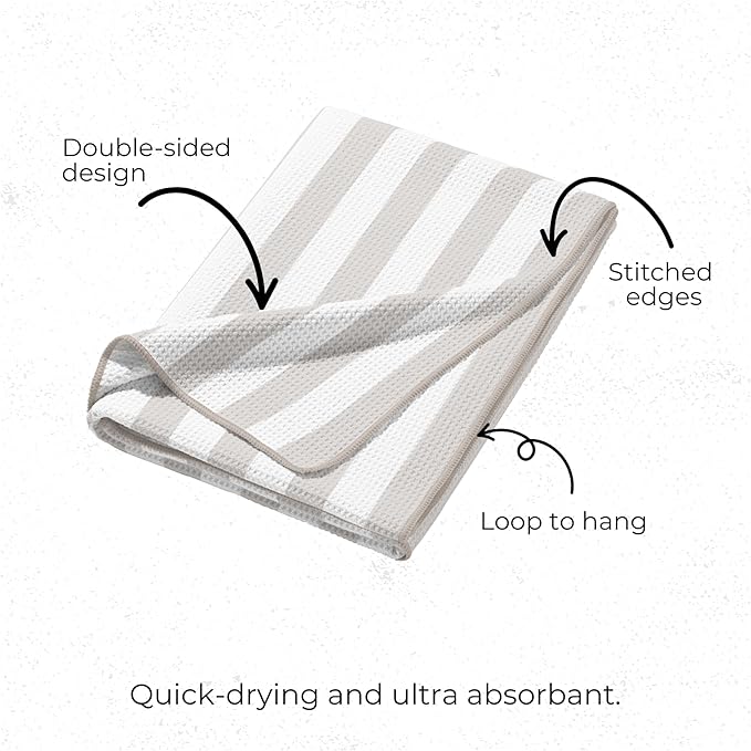 HALL & PERRY Kitchen Tea Towel, Ultra Soft, Quick Dry Microfiber Dish Cloths - 18"x30" Premium Quality Waffle Towel - Stripes and Plaid, Taupe (2, Wesley)