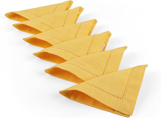 FINGERCRAFT Cocktail Napkins 6 x 6 Inch Premium Quality Cotton, Generous Hemstitch and Mitered Corner Set of 12 Coaster Cloth Gold