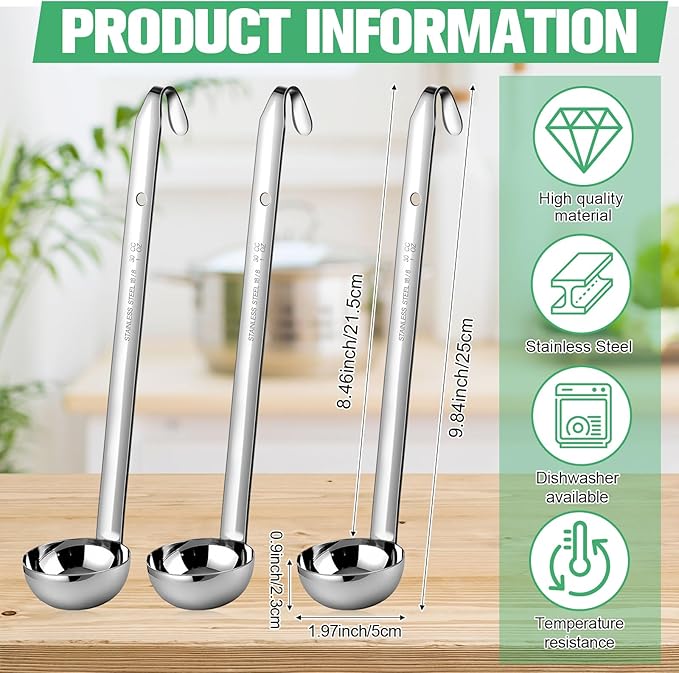 Cunhill 5 Pcs Soup Ladles Stainless Steel Serving Ladles with Long Handle for Serving, Cooking, Stirring, Portioning Kitchen Restaurant Accessories (1 oz)