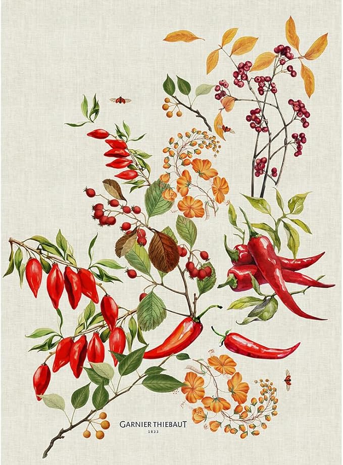 Garnier Thiebaut Piments Doux Epices Kitchen Towel 20"x28", Cotton-Linen, Printed