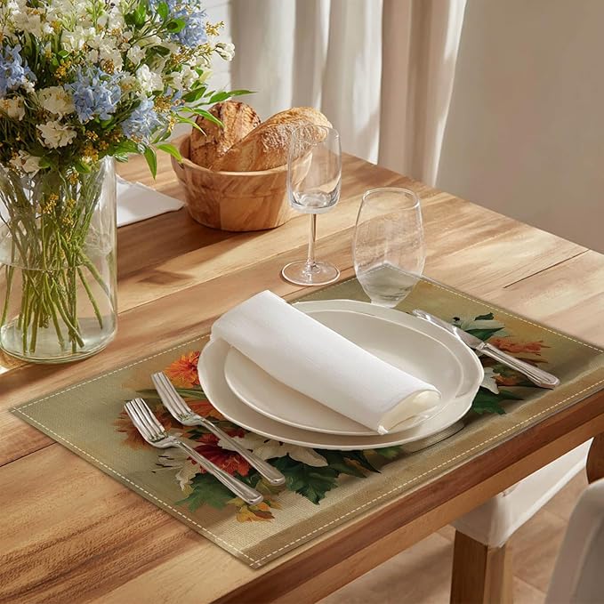 HOMETITUTE Placemats Set of 4 12x18 inch Floral Bouquet Pattern Spring Table Mats for Dining Table Linen Placemats Farmhouse Decorations Kitchen Decor for Outdoor Home Party Kitchen Seasonal Dining