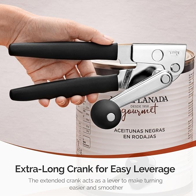 MARSWELL Heavy Duty Can Opener for Large Cans, Extra-Long Handles & Oversized Knob for Easy Cranking, Commercial Manual Hand Crank Opener Opens Big #10 Cans Smoothly, Strong All-Steel Construction