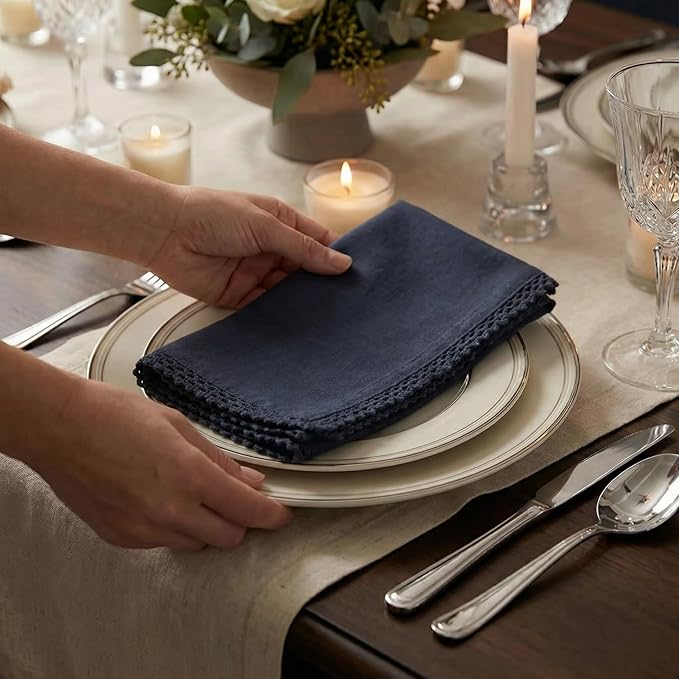 ACCENTHOME Navy Cloth Napkins Set of 12 18x18 inch Cotton Dinner Napkins - Washable Soft Premium Hotel Quality Reusable Napkins Perfect Table Napkins for Family Dinners, Weddings & Everyday Use