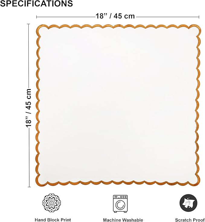 Ridhi Cloth Napkins 100% Pure Cotton Farmhouse Wedding Dinner Napkins Gift for Spring, Easter, Valentine, Holiday, Everyday Napkin (8-18" x 18" White with Goldenrod Yellow Edge)