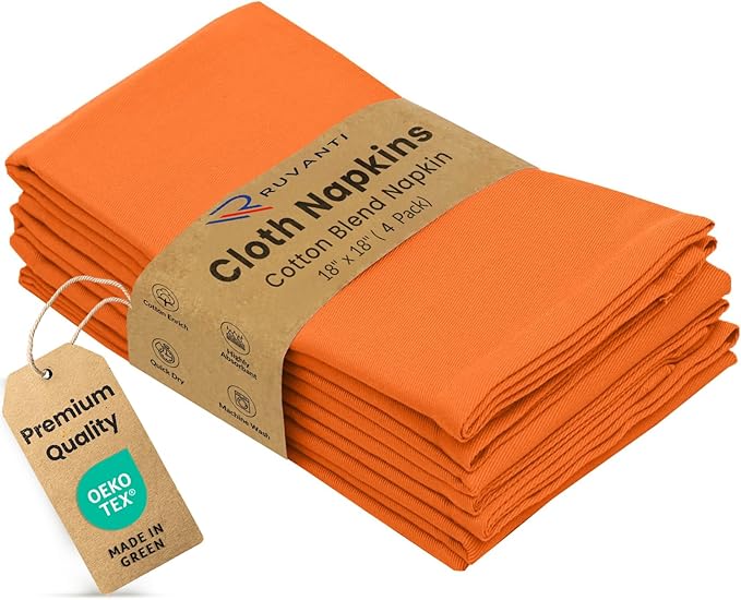 Ruvanti Cloth Napkins Set of 4, 18x18 Inches Napkins Cloth Washable, Soft, Durable, Absorbent, Cotton Blend. Table Dinner Napkins Cloth for Hotel, Lunch, Restaurant, Wedding Parties - Fall