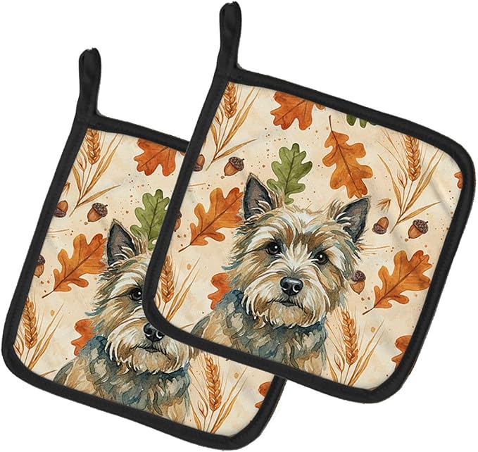 Caroline's Treasures Cairn Terrier Heirloom Fall Pair of Pot Holders Pair 7.5x7.5 Quilted Insulated Hot Pads Decorative Kitchen Gift Made in USA
