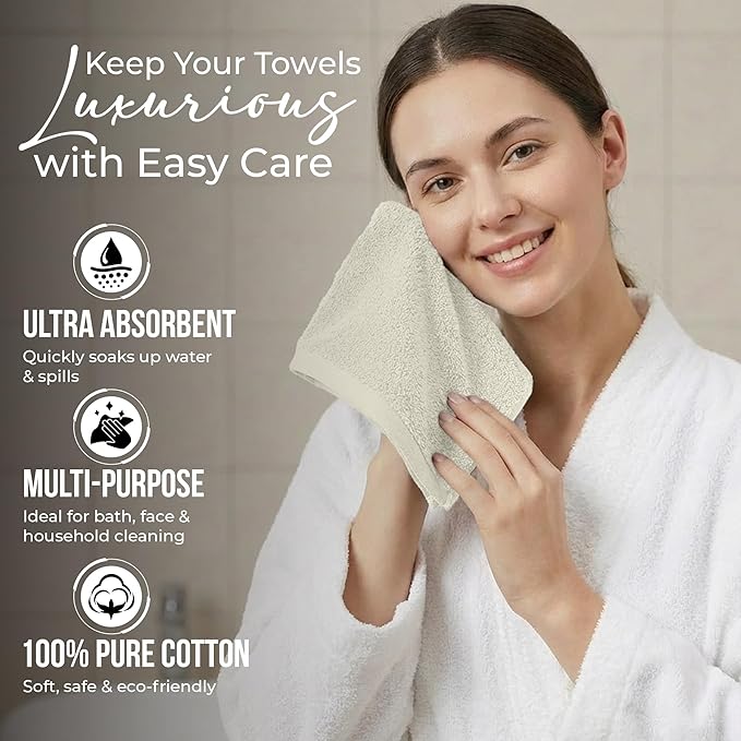 RIVERSIDE Pack of 12 Washcloths, 12 x 12 Inches, 100% Cotton, Premium Flannel Face Cloths, Highly Absorbent & Soft Feel Fingertip Towels (Cannoli Cream, 12 Pack)