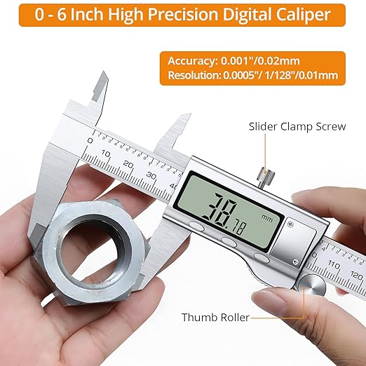 Neoteck 6 inch Digital Caliper and Feeler Gauge Set Stainless Steel LCD Display Digital Caliper Measuring Tool with Fraction/Inch/MM Conversion Used for Inside,Outside Diameter,Depth,Step Measurement
