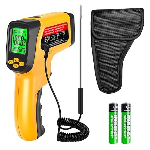 Infrared Thermometer Gun, Dual-Mode with Non-Contact IR & K-Type Thermocouple Probe Meature, -58°F to 1472°F High Accuracy Laser Temperature Gun with Emissivity, Humidity, for Cooking, Industrial Use