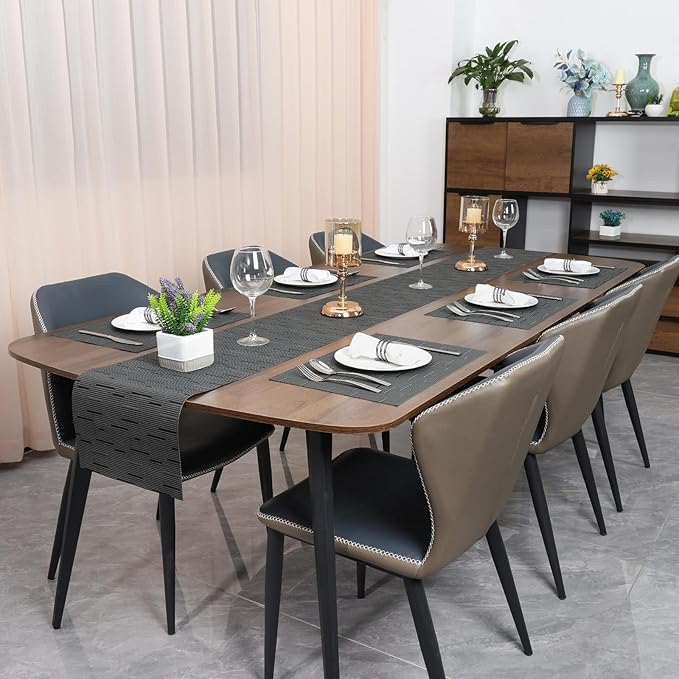 Myir JUN Placemats Set of 6, Vinyl Woven Placemats Place Mats Indoor Washable Table Mats Non-Slip Place mats for Dining Table (Black-Gray, Set of 6)
