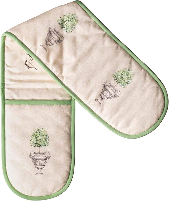 Maison d' Hermine Double Oven Mitts 100% Cotton 7"x35" Double Oven Mitt Heat Resistant BBQ Cooking Gloves with Loop Baking Grilling Gifts for Mothers Day Spring Summer (Jardin Du Roy)