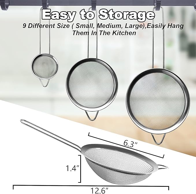 Anaeat Fine Mesh Strainers - Premium Stainless Steel Colander Sieve Sifters, with Durable Mesh and Sturdy Handle, Excellent for Sifting Dry ingredients, Flour, Pastas, Rice, Tea (6.3"）