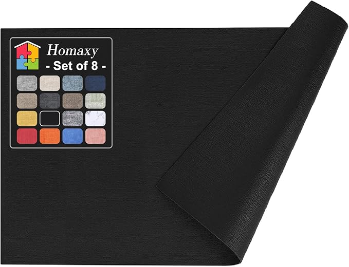 Homaxy Faux Leather Heat Resistant Placemats for Dining Table Set of 8, Waterproof Wipeable Washable PU Table Mats, Easy to Clean Anti-Slip Place Mats, 11.8" x 17", Black