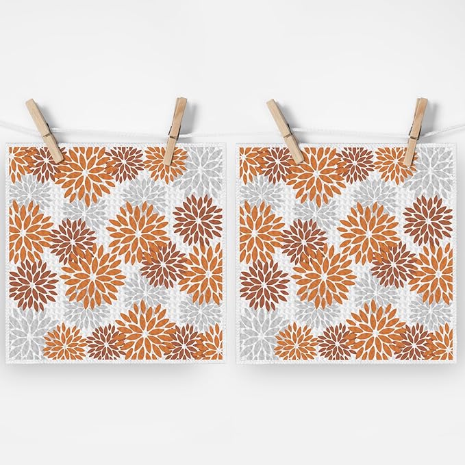 Artoid Mode Orange Dahlia Floral Kitchen Dish Cloths, 12x12 Inch Quick Dry Microfiber Dishcloths for Kitchen Premium Dish Rags Set of 2