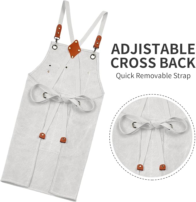 ZOMAO White Chef Aprons for Men Women with Large Pockets,Cotton Canvas Cross Back Apron,Kitchen Cooking Baking Bib Heavy Duty Adjustable Work Apron