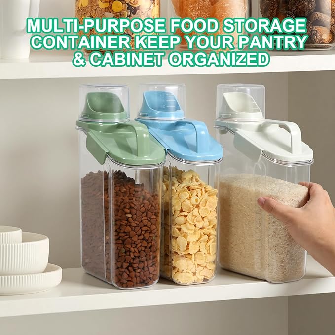 TBMax 2 Pack Rice Container Cereal Storage Container 3.2 Quarts, Kitchen Pantry Dry Food Storage Holder with Easy-Pouring Spout & Handy Cup, Small Pet Dog Cat Food Dispenser for Daily Feeding