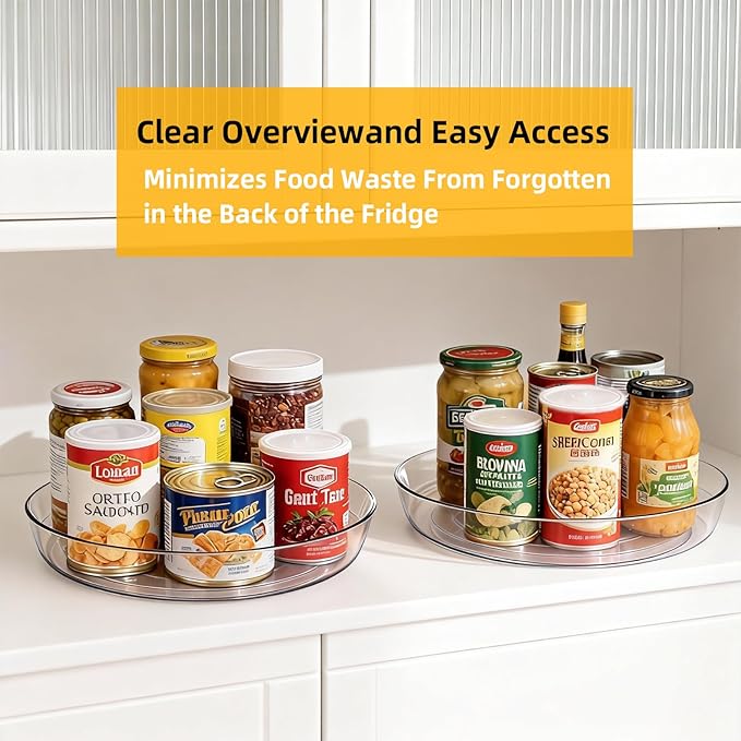 2 Pack Lazy Susan 10 inch Turntable for Spice Organization | Clear BPA-Free Plastic Rotating Organizer for Kitchen Cabinet, Pantry, Countertop, Fridge | 360-Degree Rotating Base