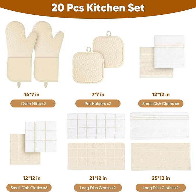Silicone Oven Mitts Pot Holder Kitchen-Towels100% Cotton Dish Towels for Kitchen,Super Soft and Absorbent Kitchen Hand Towels/Tea Towels.Pot Holder,Oven Mitt Heat Resistant,Silicone Grip,Gift Set