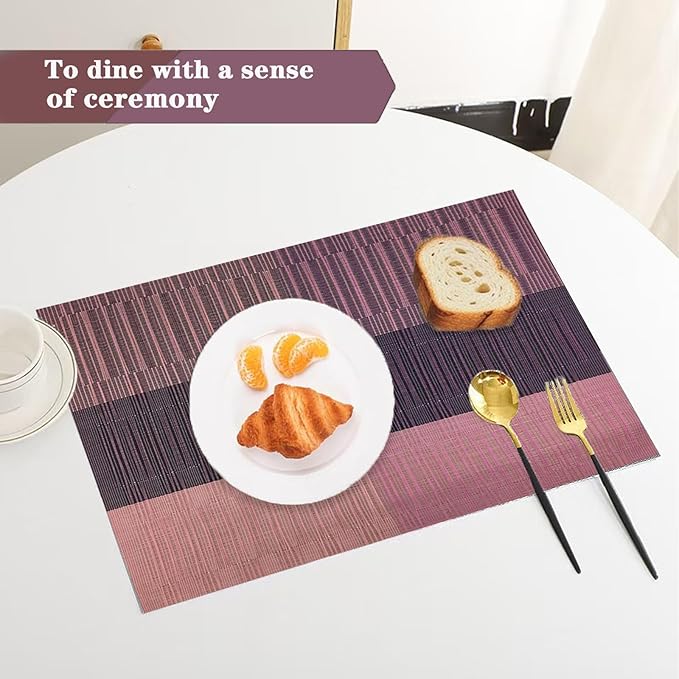 Brown Red Placemats Set of 2 - Heat Resistant Non-Slip Place mats for Dining Table, Washable Durable PVC Vinyl Woven Table Mats (Brown Red, 2)