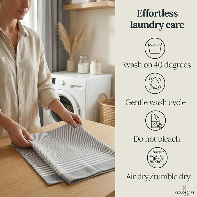 CLOUDSCAPE Kitchen Towels 12 Set 18”x28” Cotton Blended Hand Towels with Hanging Loop - Quick-Drying Dish Towels for Kitchen Essentials, Highly Absorbent, Dish Cloths Set for Washing Dishes - Grey