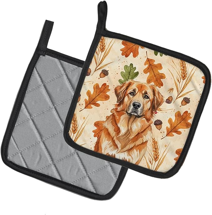 Caroline's Treasures Red Leonberger Heirloom Fall Pair of Pot Holders Pair 7.5x7.5 Quilted Insulated Hot Pads Decorative Kitchen Gift Made in USA