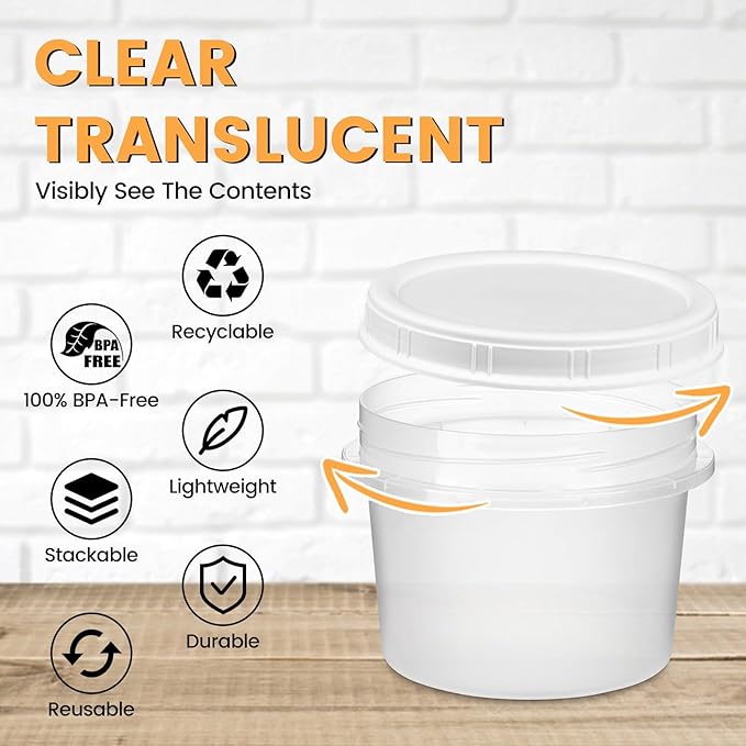 TUZAZO 12 Oz Food Storage Containers with Screw Lids, 12-Count Reusable Small Plastic Soup Containers for Portion and Meal Prep | Microwave-, Freezer-, Dishwasher-Safe | BPA Free
