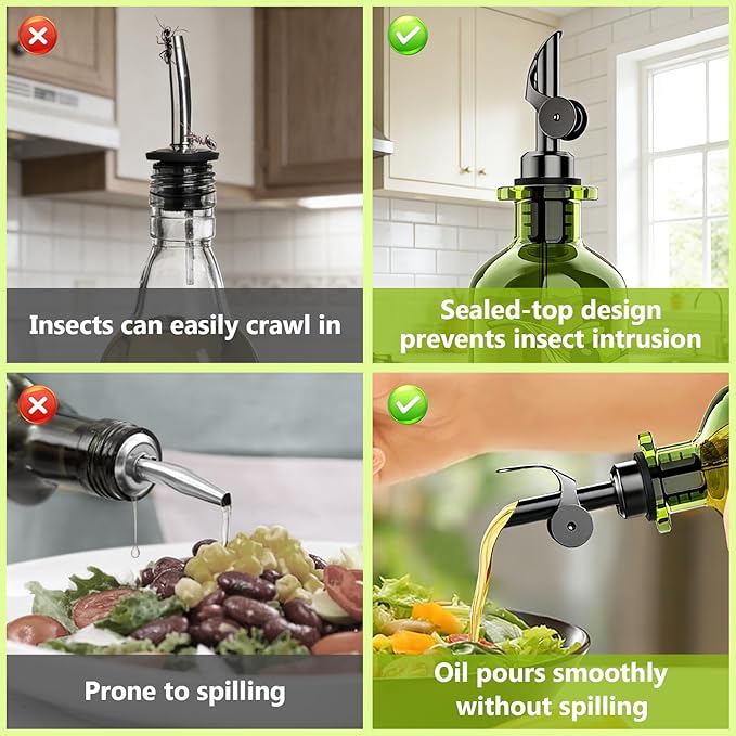 COOLMI Olive Oil Dispenser Bottle Set of 2-12oz Glass Oil & Vinegar Cruet for Kitchen - Leakproof Stainless Steel Pourers, Funnel & Labels - Extra Thick Decanter Container