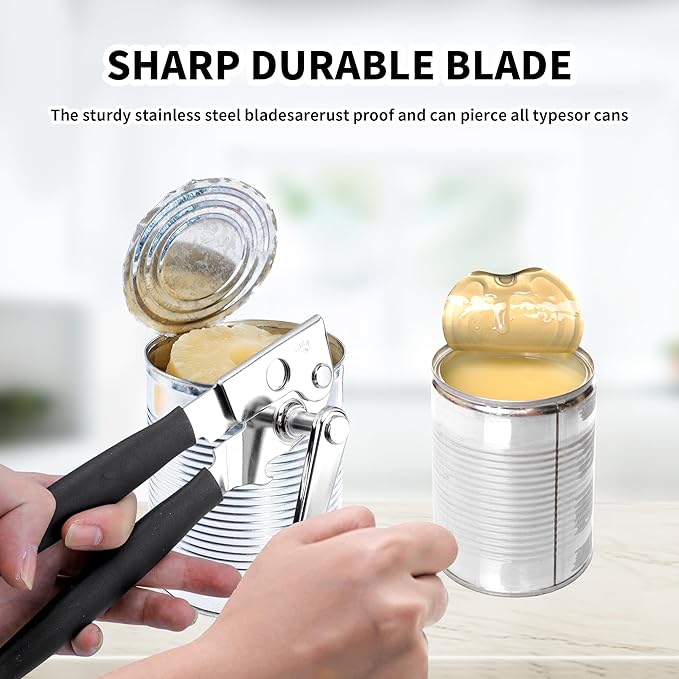 2 Pack Commercial Can Opener Manual Heavy Duty, Stainless Steel Handheld Can Openers for Large Cans, Smooth Edge Crank Can Opener for Kitchen