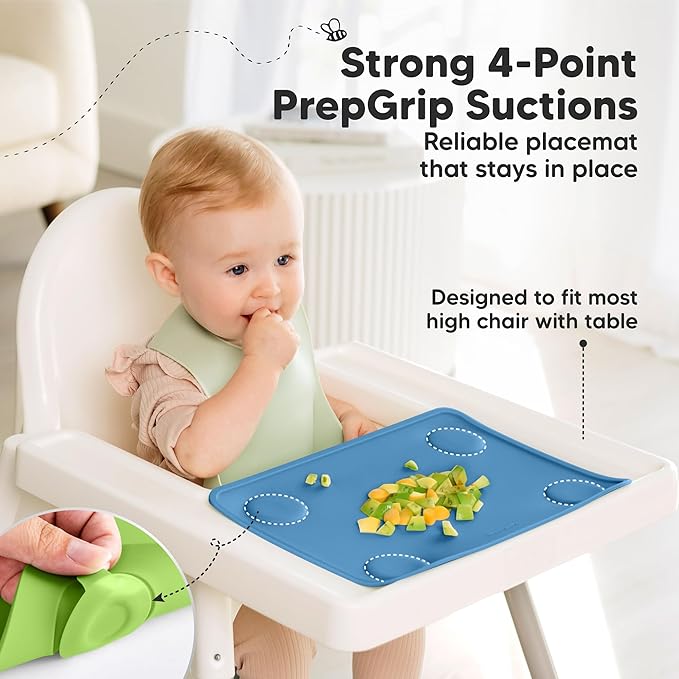 KeaBabies 2pk Silicone Placemats for Toddlers, Kids - 12x9 Non Slip Suction Baby Silicone Placemat for Restaurants, Dining Table,Travel, Easy to Clean, Food Grade/BPA-Free, Small Baby Table Mat (Kea)