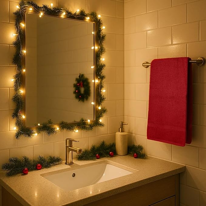 DAN RIVER Decorative Bath Towels Set of 4, 27 x 54 Inches for Your Loved Ones or a Festive Treat for Yourself. 100% Cotton, Larger & Lighter Weight, Ideal Red & Green Bath Towels.