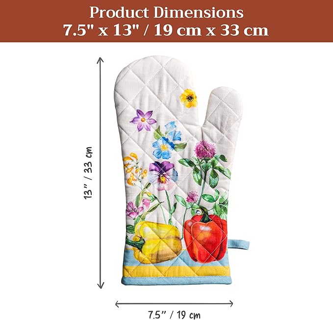 Maison d' Hermine Oven Mitts 100% Cotton Oven Mitt (7.5inch X13'') Easter Heat Resistant Oven Mitt BBQ Cooking Gloves with Loop for Baking, Grilling, Home, Handling Hot Pans, Giverny - Spring/Summer