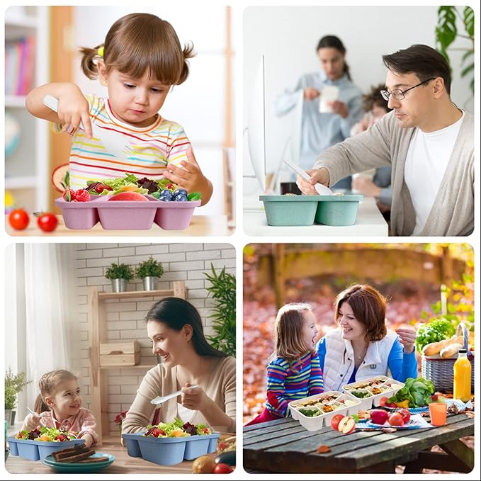 Aellabus 8 Pack Bento Box, Lunch Containers Wheat Straw Meal Prep Containers Reusable, Microwave and Dishwasher Safe Lunch Containers for Adults, Bento Lunch Box for Kids