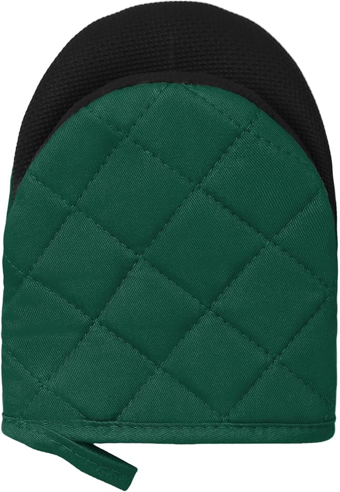 Short Oven Mitts, Heat Resistant 500°F, Silicone Grip Kitchen Gloves, Non-Slip for Baking, Grilling, BBQ, Machine Washable with Hanging Loop, 2-Pack Set, Army Green