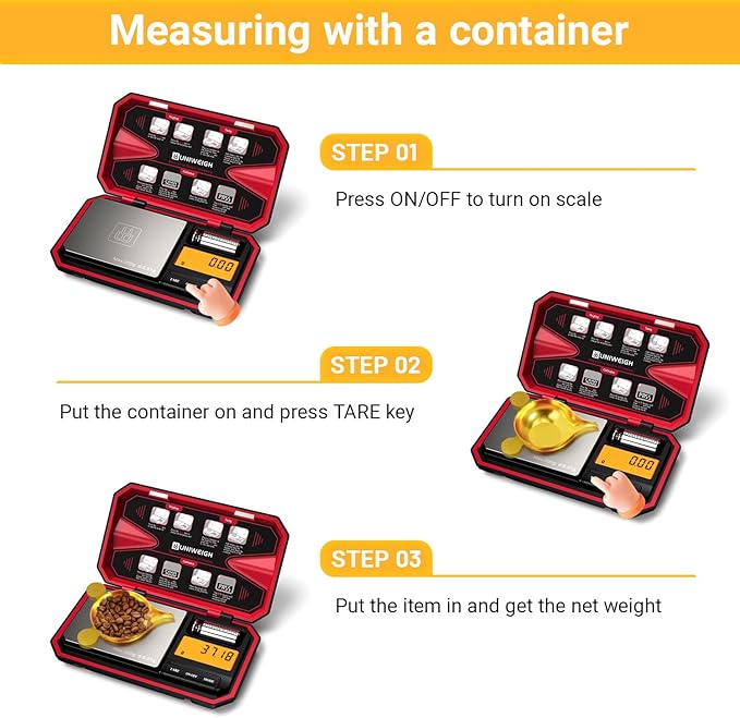 UNIWEIGH Travel Digital Pocket Scale 200g/0.01g, Digital Gram Scales, Mini Food Scale with 50g Calibration Weight for Food, Powder,Small Items, Tea, Jewelry, Coins (Battery Included)-Red