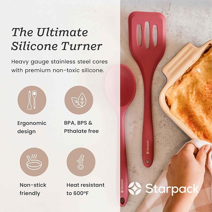 Starpack 'Head Turner' XL Premium Silicone Turner and Slotted Spatula - 13" Turning Spatulas High Heat Resistant to 600°F - Silicone Slotted Spatulas for Cooking - Non Stick Rubber Turning Spatula