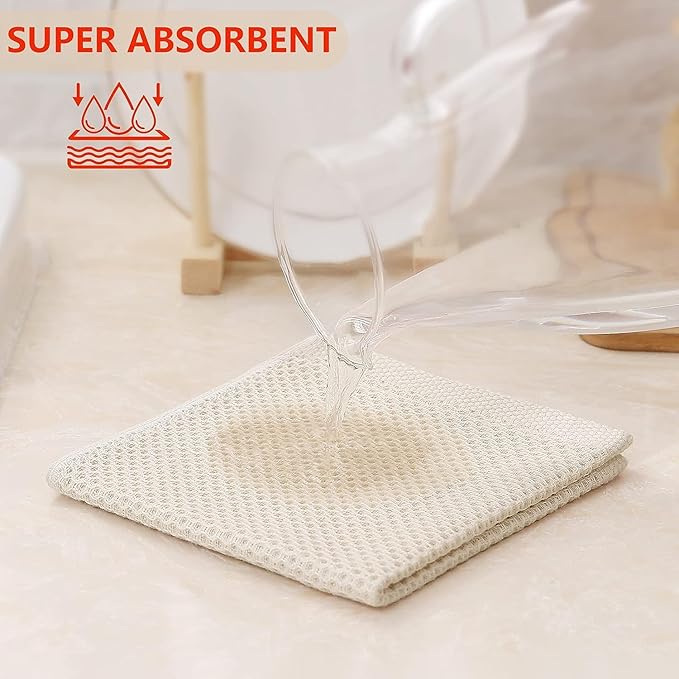 Kitinjoy 100% Cotton Kitchen Dish Cloths (12 X 12 Inches, Multicolor), 12 Pack Waffle Weave Ultra Soft Absorbent Dish Towels for Drying Dishes Quick Drying Kitchen Towels Dish Rags