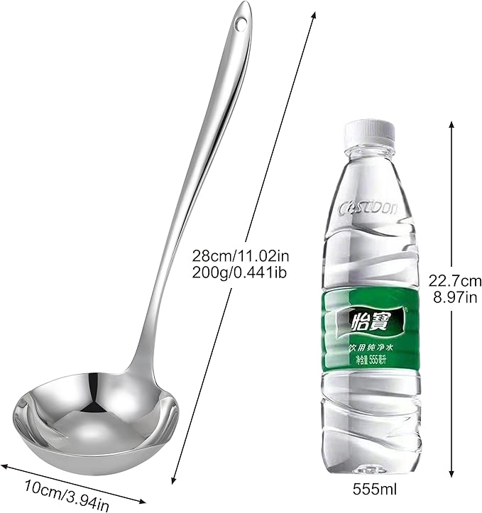 4.Oz 18/10 Stainless Steel Kitchen Ladle Cooking Utensils with 11.8-Inch Handle,Heavy Duty Serving Large Soup Spoon,Dishwasher Safe(Silver)