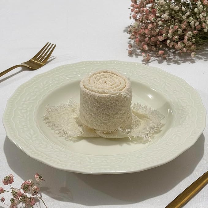 24Pack Ivory Cloth Napkins 17x17Inch Ivory Napkins Cloth with Fringe Soft Cotton Cloth Napkins Washable Rustic Dinner Napkins Cloth for Wedding Party Dinner Table