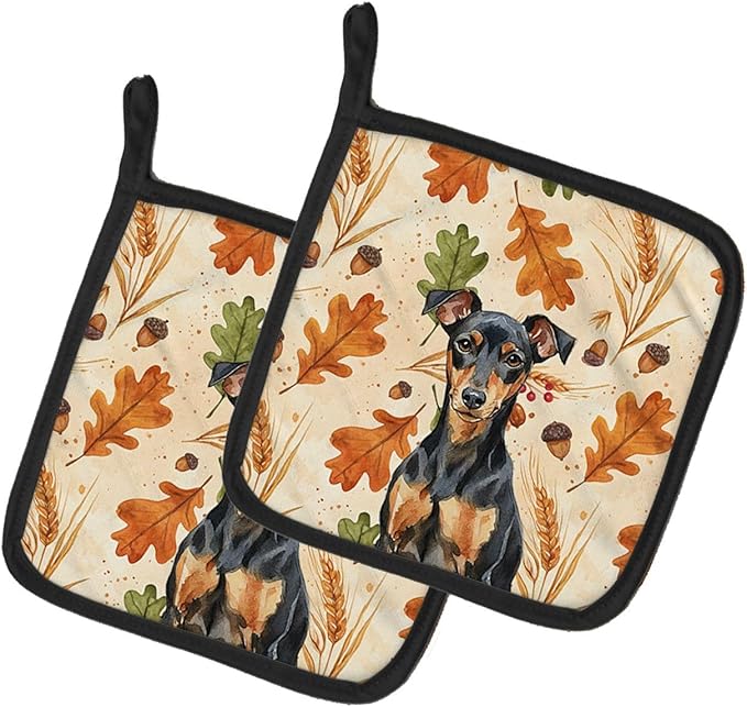 Caroline's Treasures Manchester Terrier Heirloom Fall Pair of Pot Holders Pair 7.5x7.5 Quilted Insulated Hot Pads Decorative Kitchen Gift Made in USA