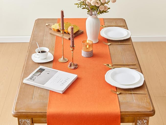 YATOJUZI Orange Table Runner Seasonal Autumn Kitchen Dining Coffee Table Decoration 72 Inches Long Waterproof Farmhouse Rustic Table Runner Halloween Home Wedding Party Decor 16x72Inch