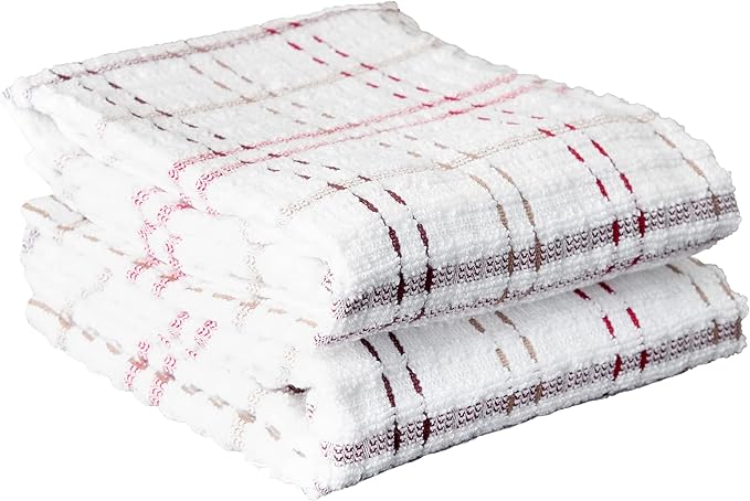 Ritz Royale Collection 100% Combed Terry Cotton, Highly Absorbent, Kitchen Towel Set, 13-3/4" x 12", 4-Pack, Solid & Checked, Mocha