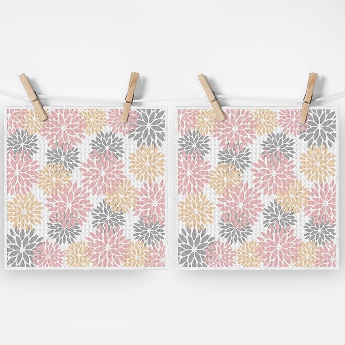 Artoid Mode Pink Dahlia Floral Kitchen Dish Cloths, 12x12 Inch Quick Dry Microfiber Dishcloths for Kitchen Premium Dish Rags Set of 2