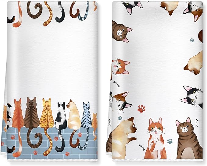 Cute Cat Microfiber Kitchen Towels, Gift for Cat Lovers, Soft Absorbent Hand Towel 15.7 × 23.6 Inch, Thick Dish Cloth for Party Anniversary Holiday Decoration, Housewarming Gifts for Mom