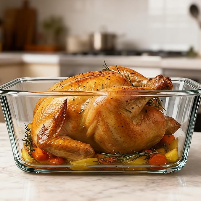 220oz/6500ml/28cup Extra Large Glass Storage Containers with Airtight Lid - Borosilicate Large Glass Food Storage for Rotisserie Chicken, Turkey - XL Big Glass Soup Bowls Freezer to Oven Safe