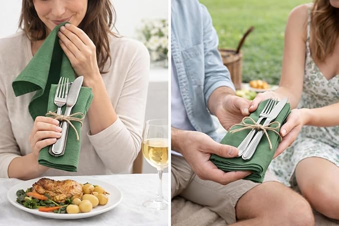 Marubhumi Cotton Cloth Dinner Napkins Set of 12, 18x18 Natural Premium Quality Mitered Corners Cotton Blend Wedding and Cocktail Napkins, Machine Washable (Green)