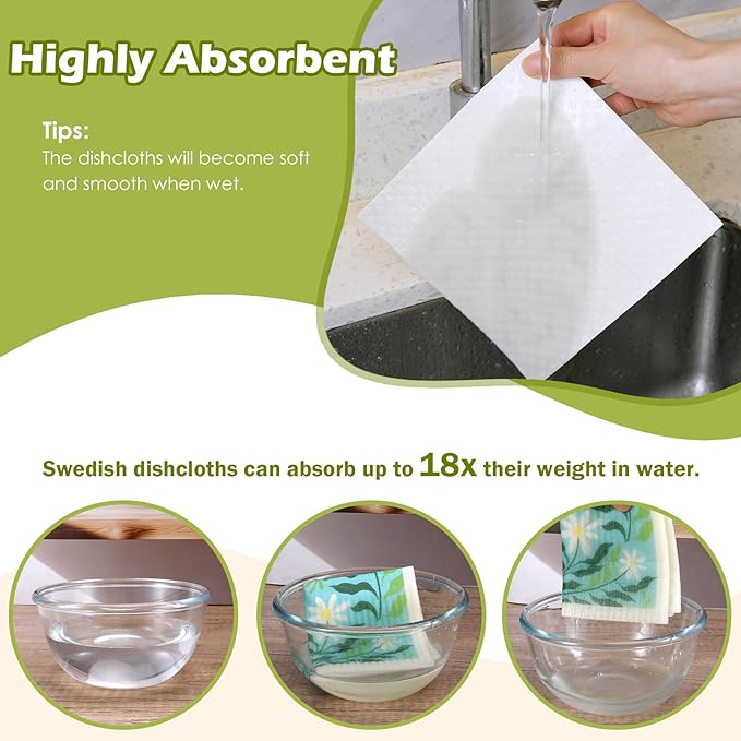 6 Packs Swedish Paper Cloths for Kitchen, Reusable Paper Towels Washable Dish Rags, Highly Absorbent Kitchen Towels Quick Drying Swedish Sponge Cleaning Dish Cloths(Bright Abstract Floral)