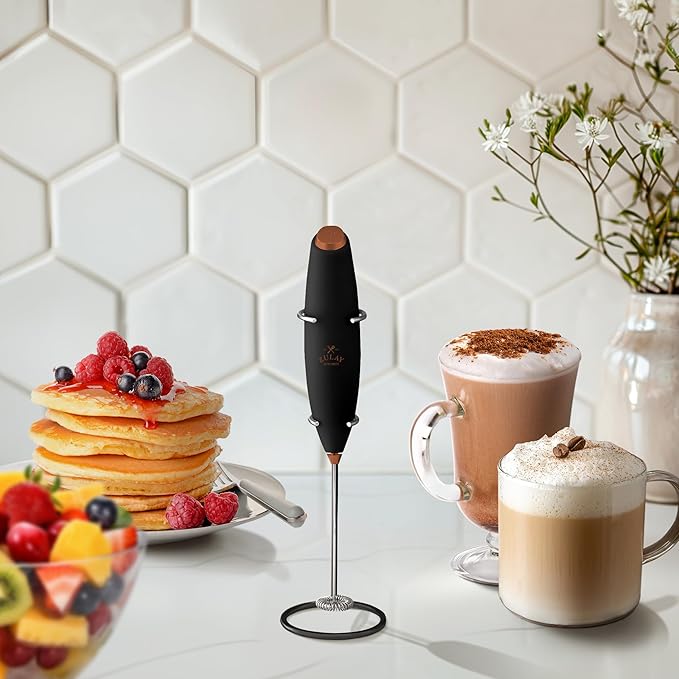 Zulay Kitchen Powerful Milk Frother Wand - Ultra Fast Handheld Drink Mixer - Electric Whisk Foam Maker for Coffee, Lattes, Cappuccino, Matcha & Creamer - Honey Bee