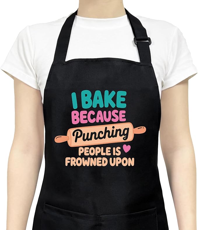 Funny Aprons for Women with 2 Pockets, Adjustable Kitchen Apron for Cooking, Baking Gifts for Birthday Christmas