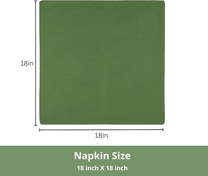 PurpleEssences Set of 12 Cloth Dinner Napkins 100% Cotton 18x18 Inch - Soft Durable Washable - Ideal for Farmhouse Party Spring Easter Summer - Perfect Everyday Use Table Linen - Sage Green